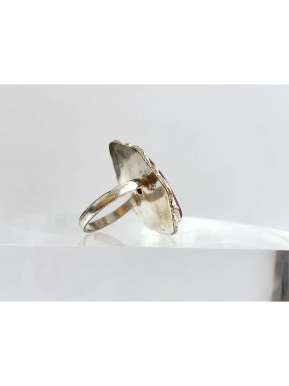 Red Adventurine Marquise Scalloped Sterling Silver 925 Vintage Ring - sz 10.5